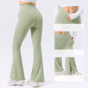Black cross high-waisted flared fitness pants