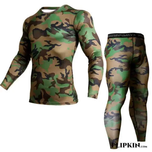 Men's Printed Compression Shirt and Leggings Workout Set