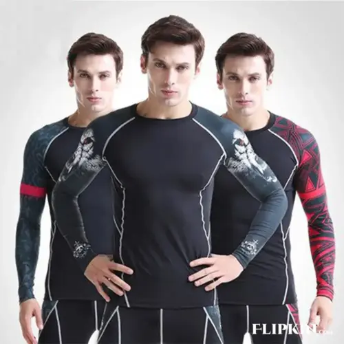 Men's Compression Workout Set with Geometric Print Sleeves